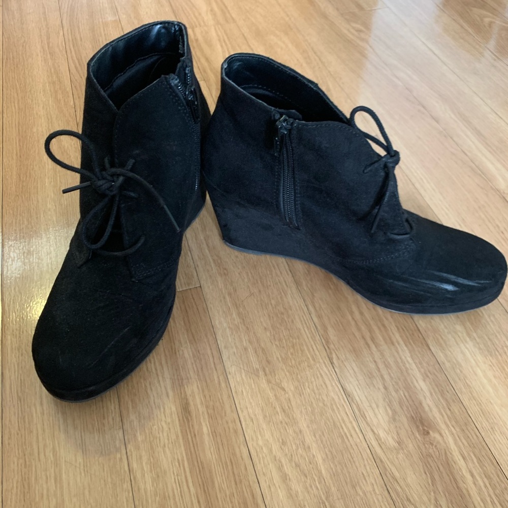 Black Ankle Wedge Booties - Picture 3 of 5
